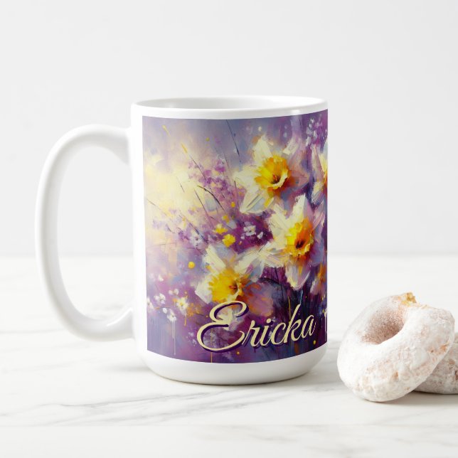 Mug Impressionniste Daffodil Floral Purple Personnalis (Avec donut)