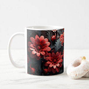 Mug Imprimé en 3D en couleur rouge et noir Fleurs