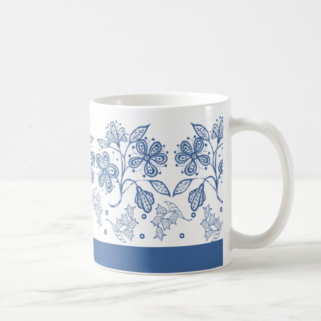 Mug Indigo bleu personnalisé sur la boue florale blanc (Droite)