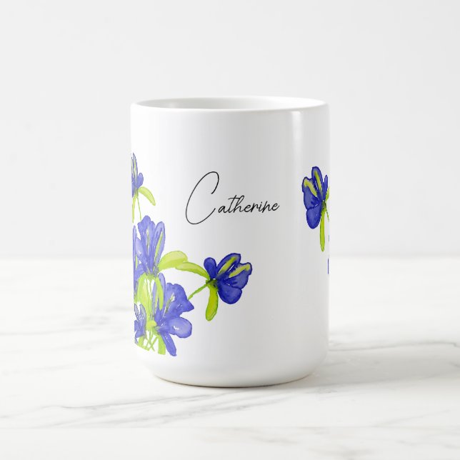 Mug Indigo Iris Floral Aquarelle Monogramme (Centre)