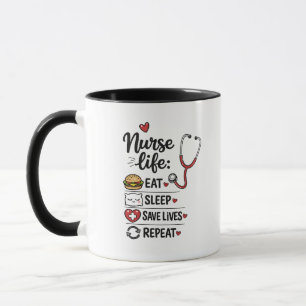 Mug Infirmière de vie : Manger Dormir Sauver des vies