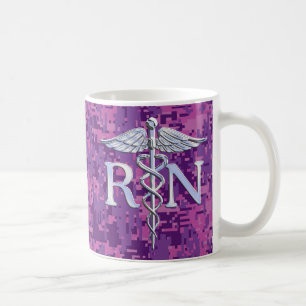 Mug Infirmière inscrite RN Silver Caduceus Fuchsia Cam