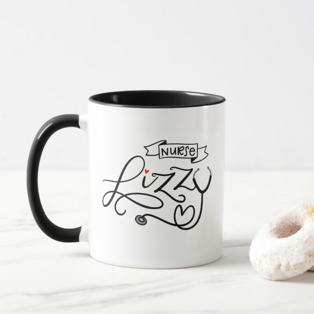 Mug Infirmière Lizzy, écorchée à la main (Avec donut)