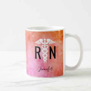 Mug Infirmière moderne RN Caduceus Colorful Ombre Nom