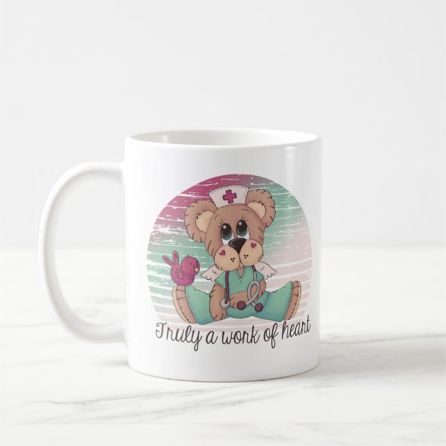 Mug Infirmière Ours Mignonne Travail Moderne Du Coeur (Gauche)