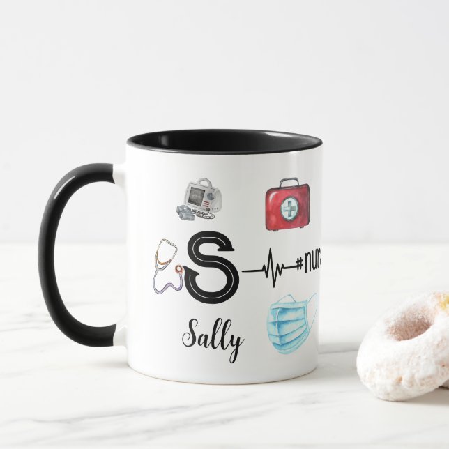 Mug Infirmière personnalisée Stethoscope Monogramme Mé (Avec donut)