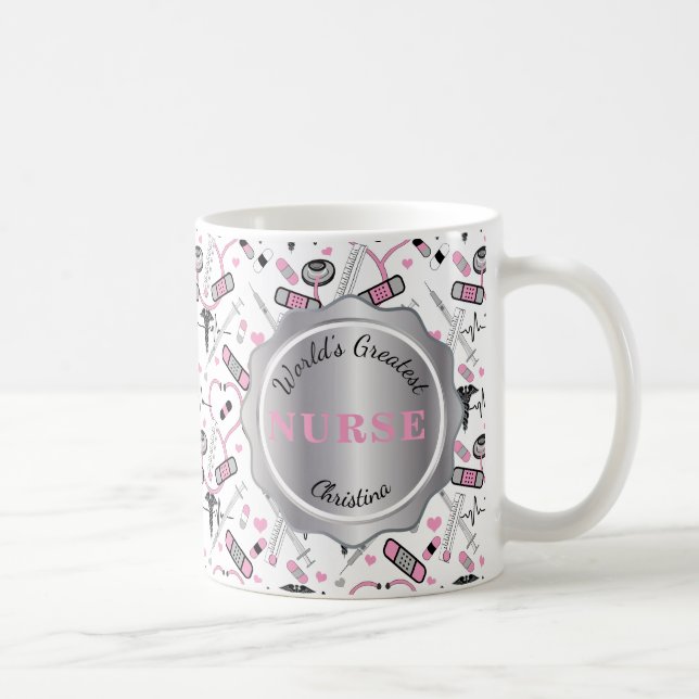 Mug Infirmière rose mignonne | Docteur EKG Caduceus No (Droite)