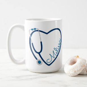 Mug Infirmière Stethoscope Coeur Bleu Café Amusant Val
