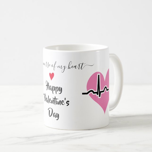 Mug Infirmière Valentines Journée pouls pulsé rose (Devant droit)