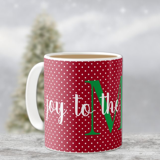 Mug Initial, Joy to the World, Swiss Dots, 11oz (Créateur téléchargé)