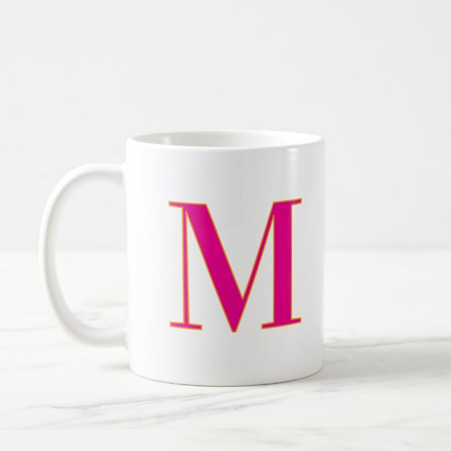 Mug Initial Letter Monogram Modern Trendy Pink (Gauche)