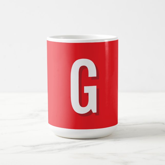 Mug Initial Letter Monogram Red White Plain Simple (Centre)