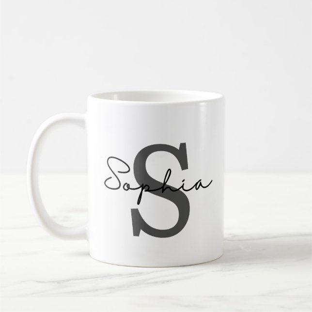 Mug initial personnalisé, initiale subtile et nom (Gauche)