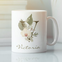 Initial V Boho Floral Orchid Greenery Custom