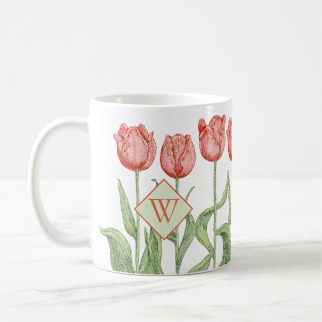 Mug Initiale décorée d'un monogramme florale de tulipe (Gauche)