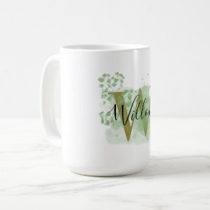 Mug Initiale florale verte personnalisée