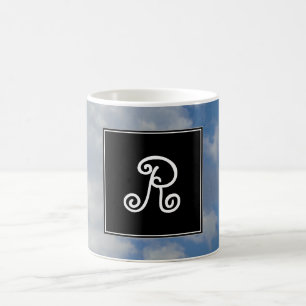 Mug Initiale personnalisée + nuages blancs/gris et cie