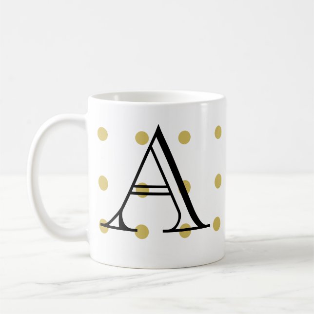Mug Initiale, point de polka or, tendance, moderne, (Gauche)