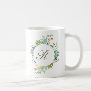 Mug Initiale succulente de l'aquarelle   de jardin