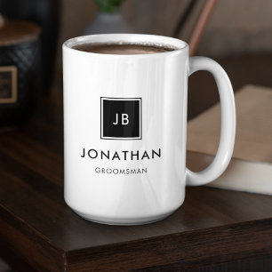 Mug Initiales de Monogramme noir et blanc moderne Groo