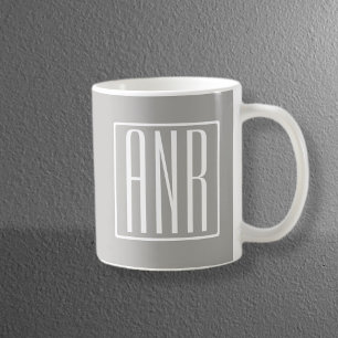 Mug Initiales Monogramme   Blanc Sur Gris Clair