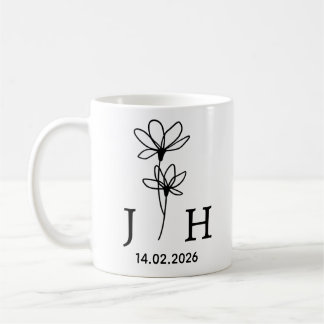 Mug Initiales Personnalisées, Date Florale Initiales d