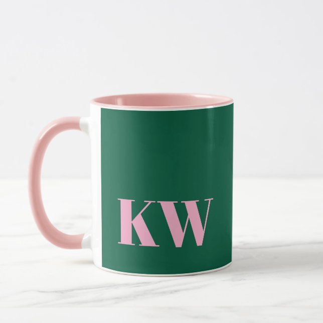 Mug Initiales personnalisées Monogramme Rose Vert Mode (Gauche)