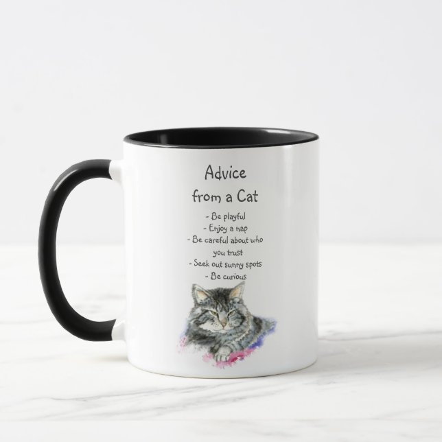 Mug Inspiration Anniversaire Conseil d'un chat Fun Ani (Gauche)
