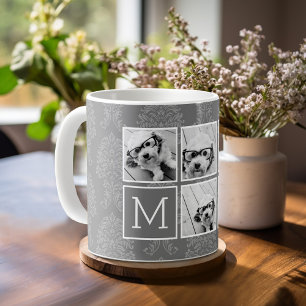 Mug Instagram en lin et gris 5 Photo Collage Monogramm