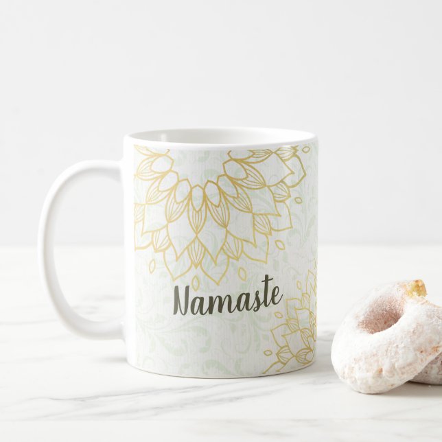 Mug Instructeur de méditation Yoga Gold Mandala Fleurs (Avec donut)