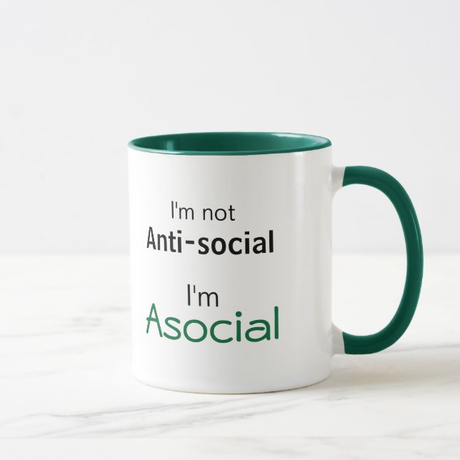 Mug Introvertir la définition : Je suis Asocial, pas A (Droite)