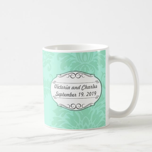 Mug Invitation de Mint Mariage damassé moderne (Droite)
