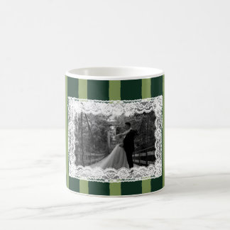 Mug Invitation vintage à rayures vert clair et foncé