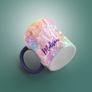 Mug Iridescente licorne rose faux parties scintillant 