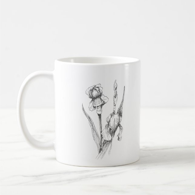 Mug Iris dessinés à la main, Art botanique, Impression (Gauche)