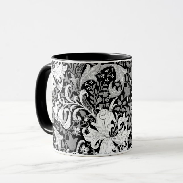 Mug Iris et lis de William Morris, noirs et blancs (Devant gauche)