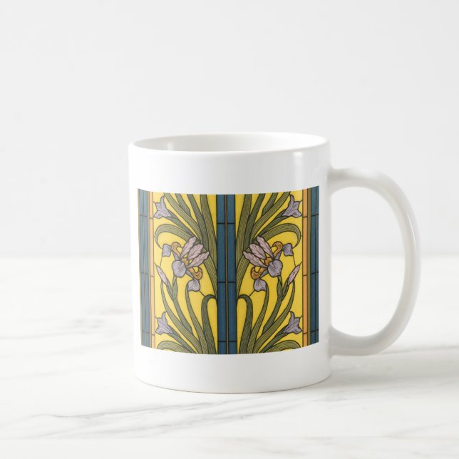 Mug Iris Fleur Art Nouveau Vitrail Bleu Or (Droite)