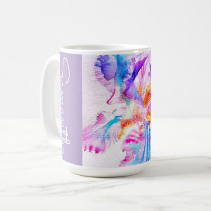 Mug Iris peintes à la main Fleur Floral Aquarelle