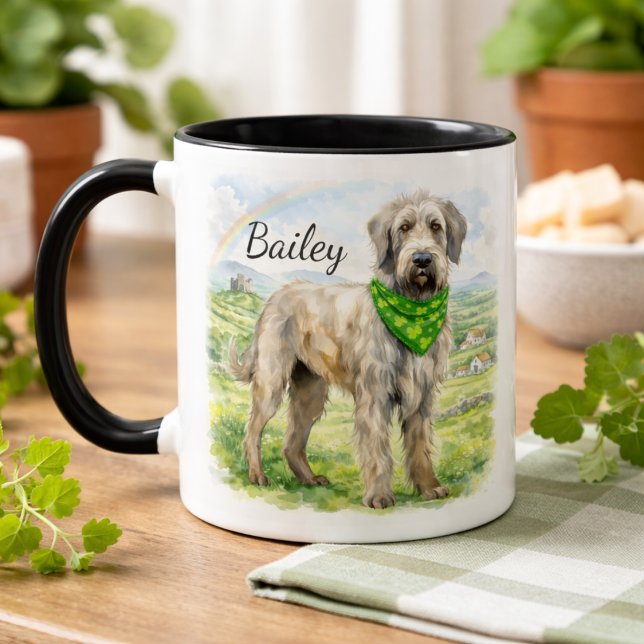 Mug Irish Wolfhound Shamrock Bandana Custom Dog Name (Créateur téléchargé)