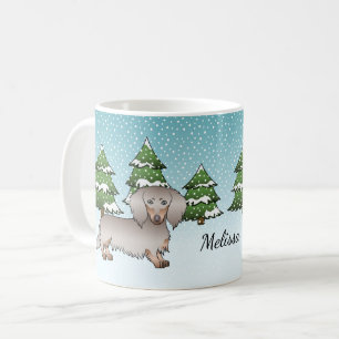 Mug Isabella & Tan Long Hair Dachshund Forêt d'Hiver