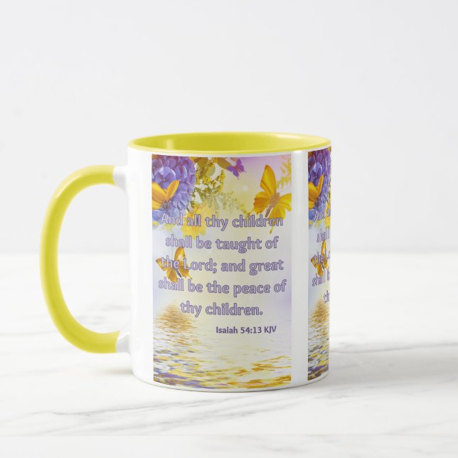 Mug Isaïe 54:13 KJV Bible Écriture Pic Deux Tons (Gauche)