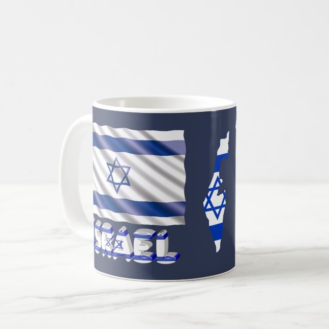 Mug Israël Drapeau et carte Patriotique Bleu Bleu Blan (Devant gauche)