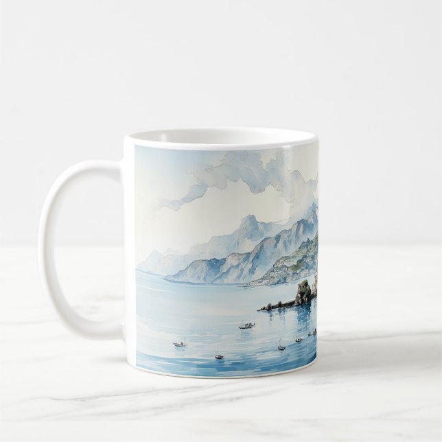 Mug Italie Côte Amalfi Aquarelle Peinture (Gauche)