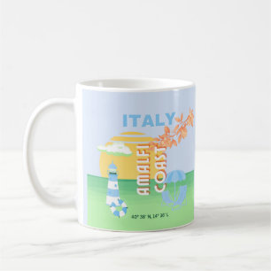 Mug Italie Travel Art, Côte d'Amalfi, Preppy, Bleu