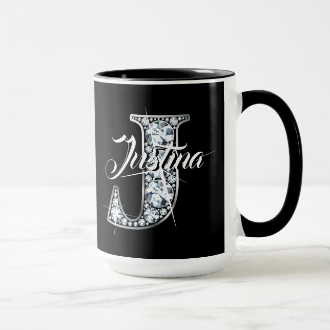 Mug J Faux Diamond Bling Monogram (Droite)