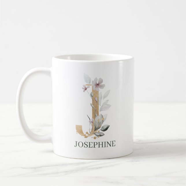 Mug J Monogram Floral Personnalisé (Gauche)