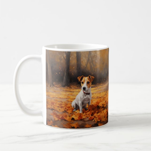 Mug Jack Russell à l'automne Feuilles automne Inspire (Gauche)