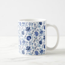 Jacobean floral blues sur blanc