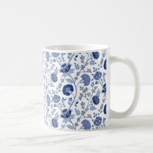 Mug Jacobean floral blues sur blanc