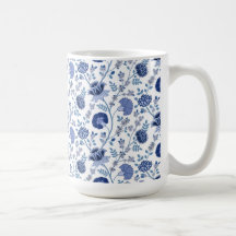 Jacobean floral blues sur blanc